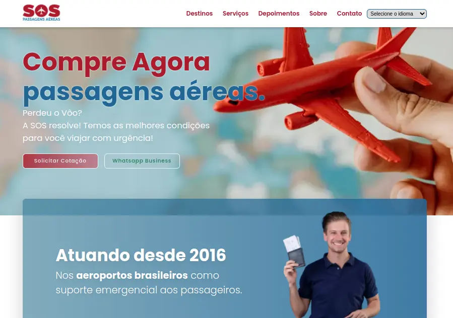 imagem de um site de vendas de passagens aereas chamado sos passagens aereas.