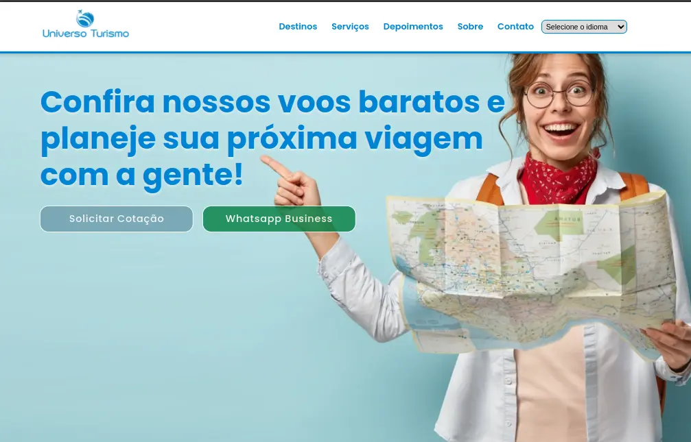 imagem de um site de vendas de passagens aereas chamado universo turismo.